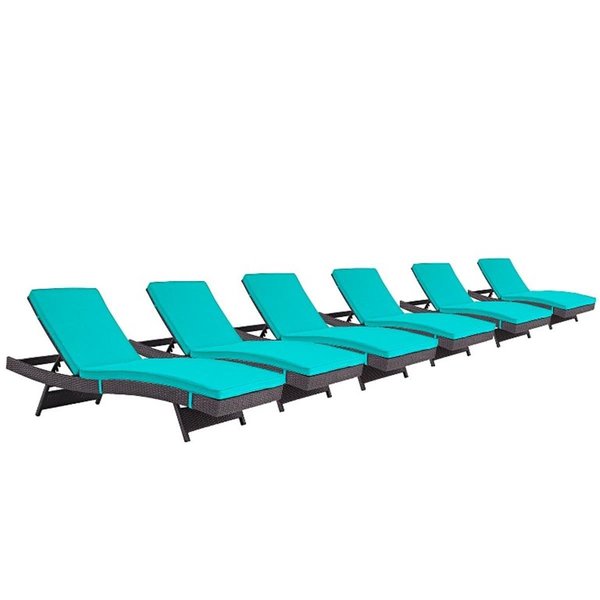 Modway Convene Outdoor Patio Chaise, Espresso and Turquoise - Set of 6 EEI-2430-EXP-TRQ-SET